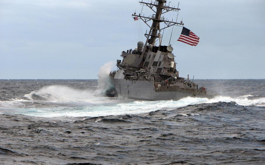 Waves crash over the bow of the guided-missile destroyer USS Carney. The Carney is one of four ships that the U.S. Navy plans to base in Rota, Spain,  to support President Barack Obama?s phased, adaptive approach for missile defense in Europe.