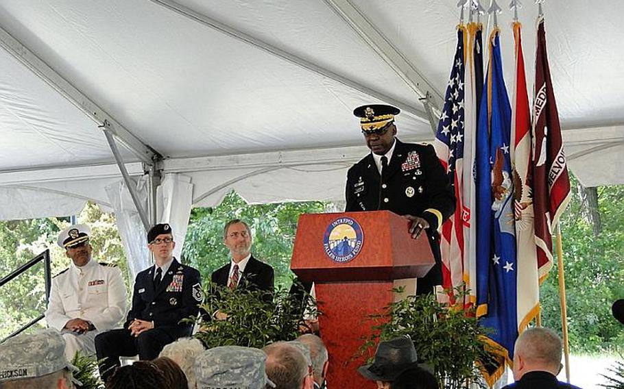 Gen. Lloyd Austin III, vice chief of staff of the Army, speaks at a groundbreaking ceremony for a National Intrepid Center for Excellence satellite facility at Fort Belvoir, Va. One of nine planned for bases across the country, the center will treat servicemembers dealing with traumatic brain injury and psychological health issues.