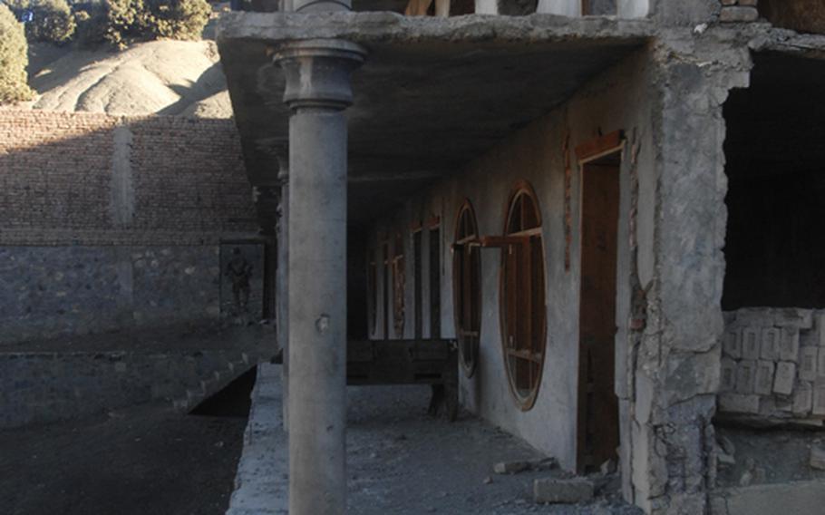 The remnants of a multi-story residence in the village of Haki Kalay, in Khost province, Afghanistan, is said to be a former home of Jalaluddin Haqqani, the leader of the Pakistan-based insurgent network that bears his name. U.S. Army soldiers and Afghan forces patrolled the village in a December operation.