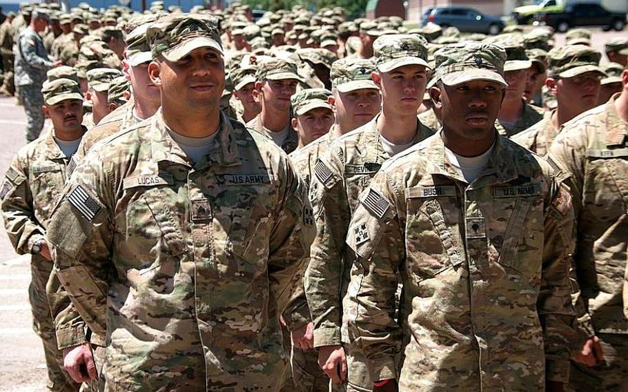 Soldiers from 1st Brigade Combat Team, 4th Infantry Division, form up in June 2011 after returning to Fort Carson from a yearlong deployment to Afghanistan. A recently released Army study looks at ways to realign major Army posts in the United States  based on a plan to reduce the Army&#39;s active duty end-strength from 562,000 to 490,000 by Fiscal Year 2020.