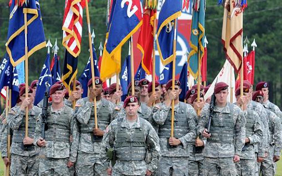 Soldiers of  2nd Brigade Combat Team, 82nd Airborne Division, stand on the parade grounds at Fort Bragg during a change of command ceremony in July.  A recently released Army study looked at ways to realign major Army posts in the United States  based on a plan to reduce the Army&#39;s active duty end-strength from 562,000 to 490,000 by Fiscal Year 2020.