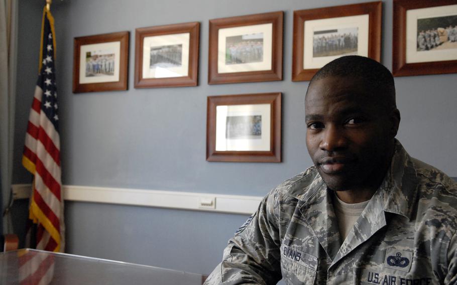 Air Force Master Sgt. Lloyd Evans, a security forces dog handler, is one of about 25 staff members at the Air Force Deployment Transition Center at Ramstein Air Base, Germany. The center celebrated its third anniversary Tuesday. Evans shared his story of the struggles he experienced after returning from a deployment in Iraq and how working at the center helped him cope.