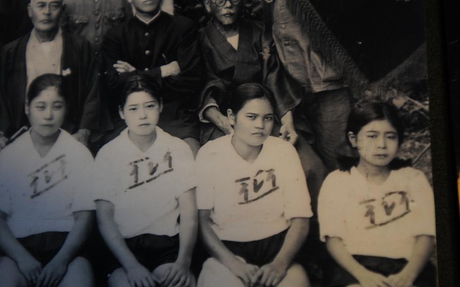 Erik Lundberg, a teacher at Kadena Elementary School, recognized the Irei Association logo on the girl's shirts in this photo. Family members later confirmed that Mitsuko Sunabe is kneeling in the far right corner of the photo.
