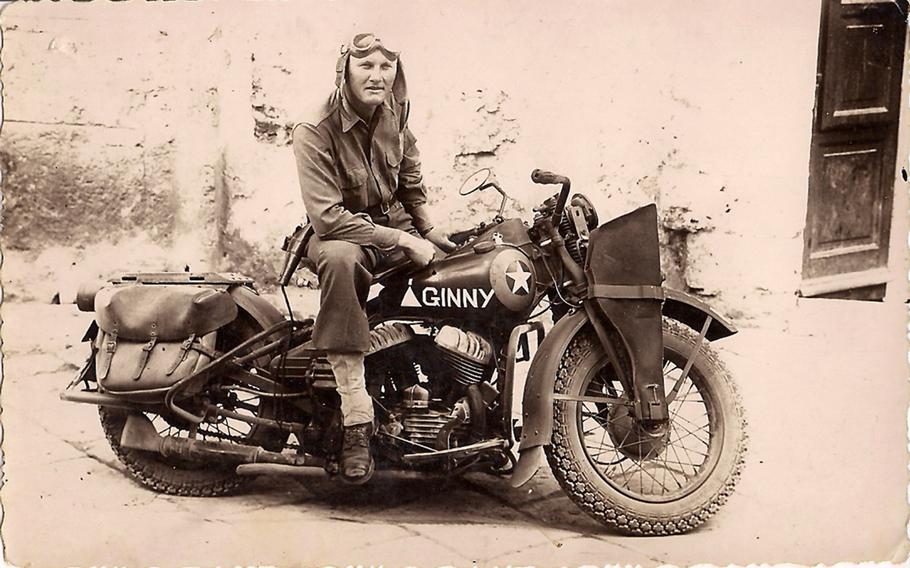 Cpl. William Virgil Burton, shown here in Sicily in 1943, was visiting the Barber Vintage Motorsports Museum, in Birmingham, when he saw a 1942 Harley Davidson, identical to the one he rode while a soldier in World War II.