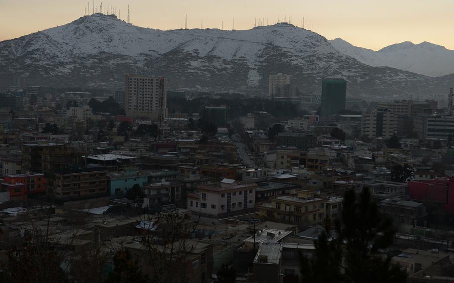 5:30 p.m. Sunset over the city from Wazir Akbar Khan hill in central Kabul. 