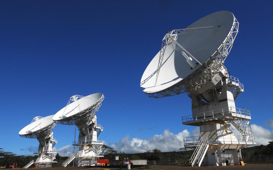 Satellite dishes are part of a Mobile User Objective System at Naval Computer and Telecommunications Area Master Station Pacific, in Wahiawa, Hawaii. U.S. State and Navy officials will give Italian media a tour of this and another antenna ground stations in the U.S. this week in an attempt to allay fears over a similar site nearing completion in Sicily.