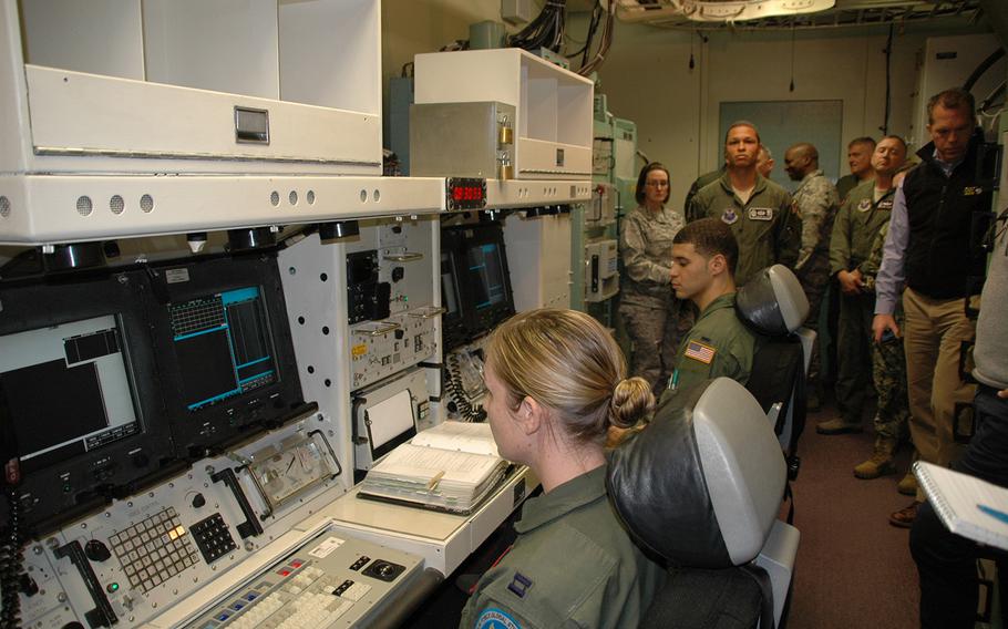 On a tour of nuclear facilities with Secretary of Defense Chuck Hagel, media received a tour of the nuclear launch control simulator that F.E. Warren Air Force Base uses to train missile officers.