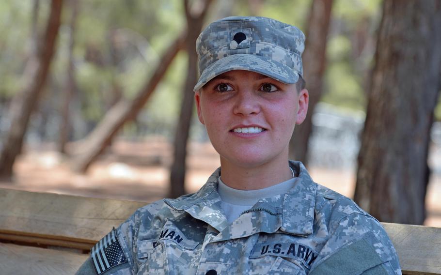 Spc. Kayla Eckman of Battery A, 5th Battalion, 7th Air Defense Artillery Regiment, talks about her deployment with the unit to Gaziantep, Turkey.