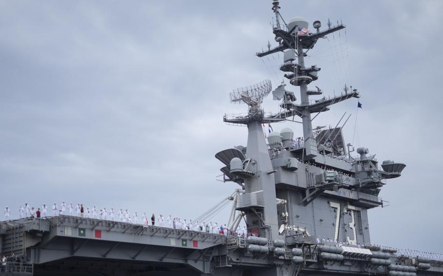 USS George Washington at Fleet Activities Yokosuka, Japan, Aug. 8, 2014. The aircraft carrier returned to its Japanese host city after spending almost 4 months at sea.