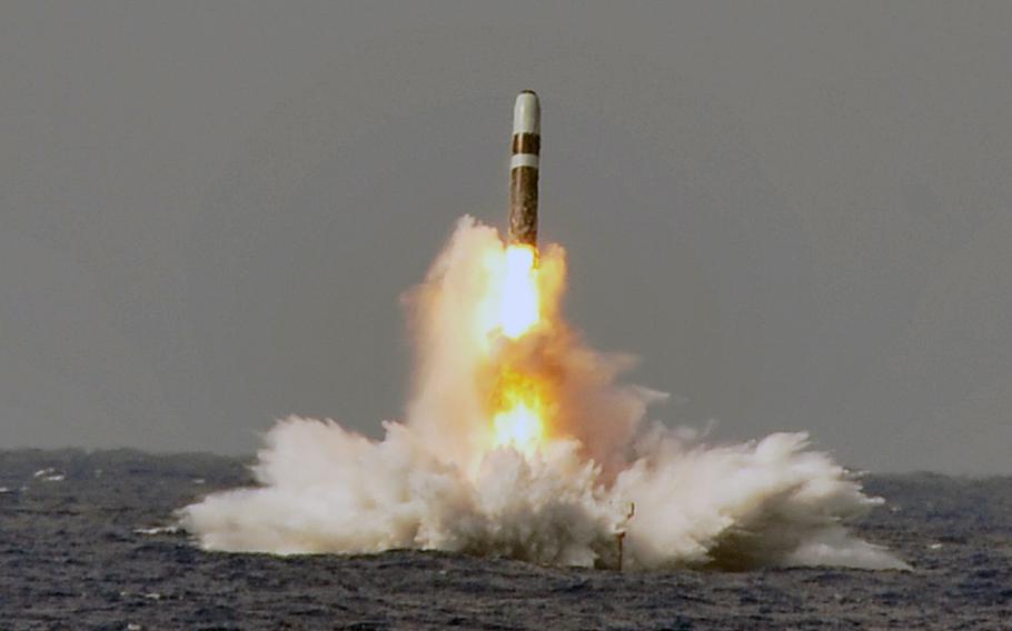 A Trident II D-5 ballistic missile is launched from the Ohio-class ballistic missile submarine USS West Virginia during a test at the Atlantic Missile Range. For more than 40 years, the United Kingdom has leased nuclear missiles from the U.S., including Tridents, which are used by British submarines based in Scotland. If they vote for independence, Scots intend to eliminate their nuclear submarine base by 2020.