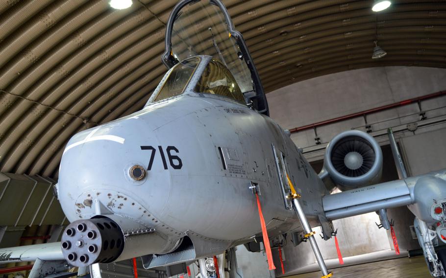 One of the 25th Fighter Squadron?s A-10 Thunderbolt II inside a hangar at Osan Air Base, South Korea, on Sept. 18, 2014.