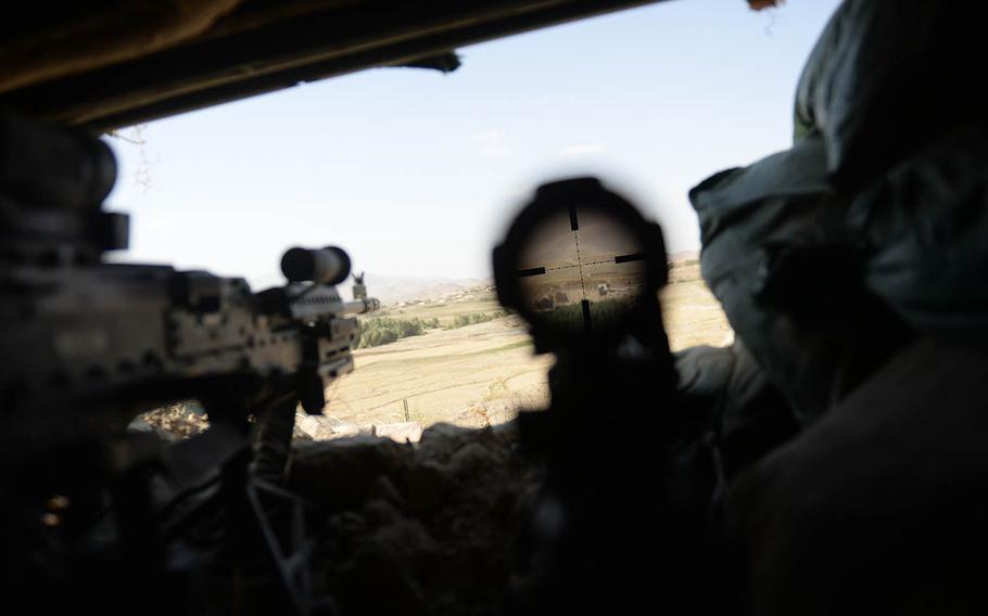 U.S. soldiers with "Dragon Platoon," 2nd Squadron, 3rd Cavalry Regiment establish fighting positions on Saturday, Sept. 13, 2014, at a Logar province combat outpost the Americans had turned over to the Afghan National Army in 2011.