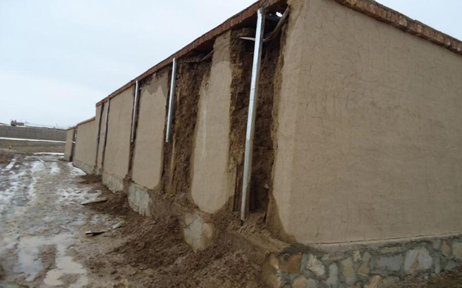 The Special Inspector General for Afghanistan Reconstruction released a report Thursday on  the Afghan Special Police Training Center's dry fire range in Wardak province. This exterior view of a building deteriorating due to water penetration was an example of the damage found.