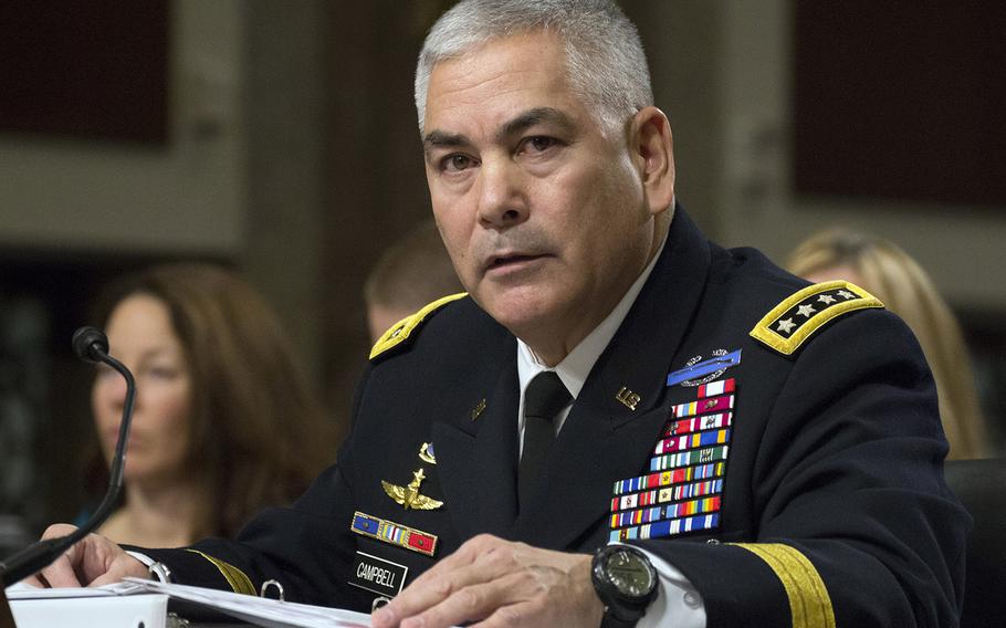 Gen. John F. Campbell, Commander, U.S. Forces-Afghanistan, speaks during a Senate Armed Services Committee hearing in Washington, D.C., Feb. 12, 2015.