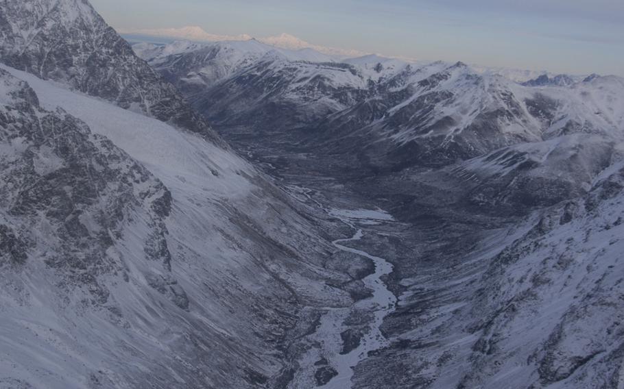 Mountains near Anchorage as seen from an Alaskan Army National Guard Black Hawk helicopter.