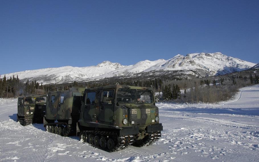 The Army uses tracked SUSVs (small unit support vehicles)to move people and supplies around in the snow at Black Rapids Training Site, but training there is focused on dismounted soldier skills.
