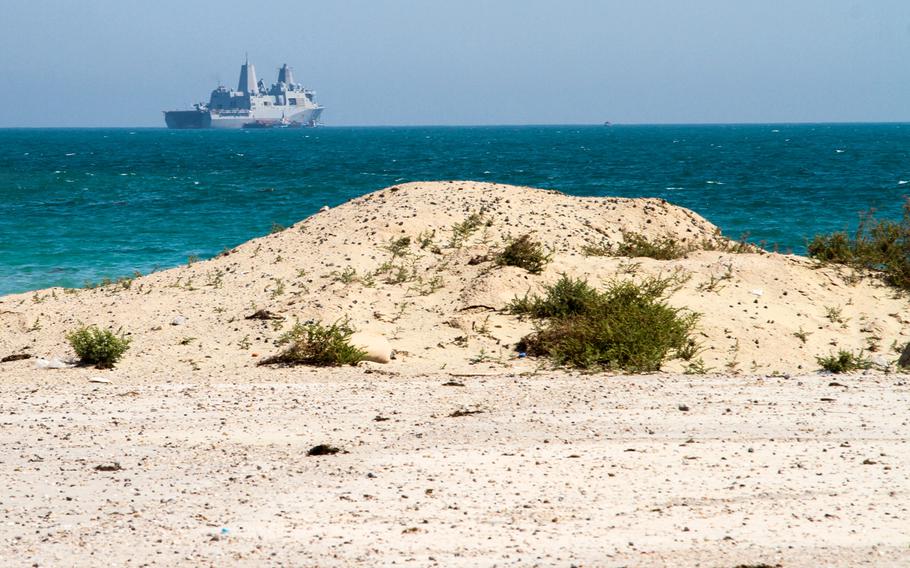The Mayport, Fla.-based amphibious transport dock ship USS New York positioned off the coast of Kuwait, on Sunday, March 1, 2015. The ship is on an eight-month deployment to the U.S. 5th Fleet area of responsibility as part of the Iwo Jima amphibious ready group.
