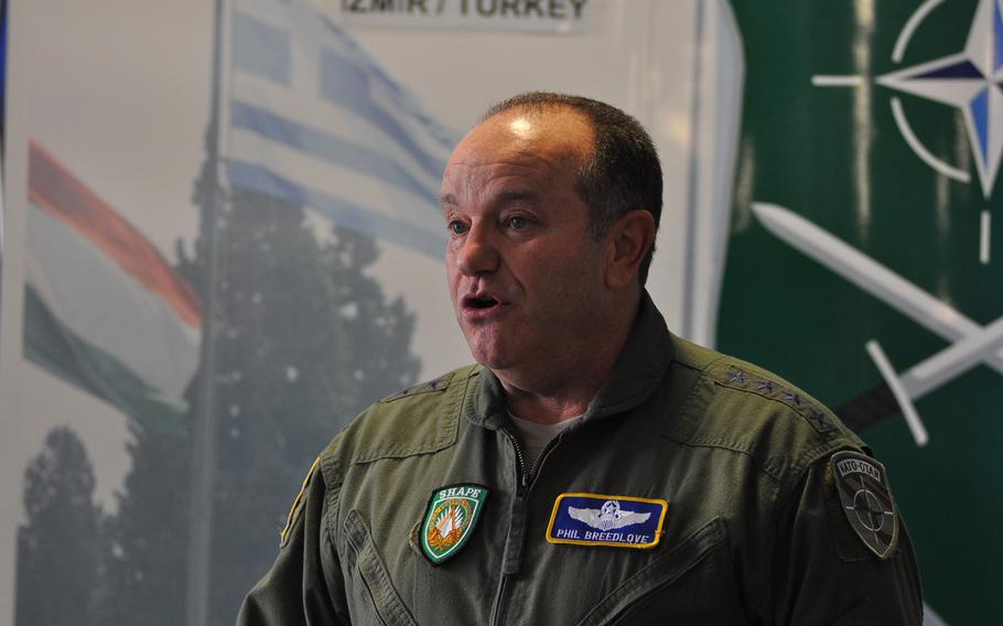 Gen. Philip Breedlove, NATO Supreme Allied Commander Europe, speaks to reporters Tuesday, March 10, 2015, at the NATO LANDCOM Corps Commanders' Conference at Ramstein Air Base, Germany. More than 140 participants from nearly all of the alliance's 28 member countries gathered to discuss the way ahead for NATO's ground forces amid a rapidly-changing security environment in Europe and elsewhere.