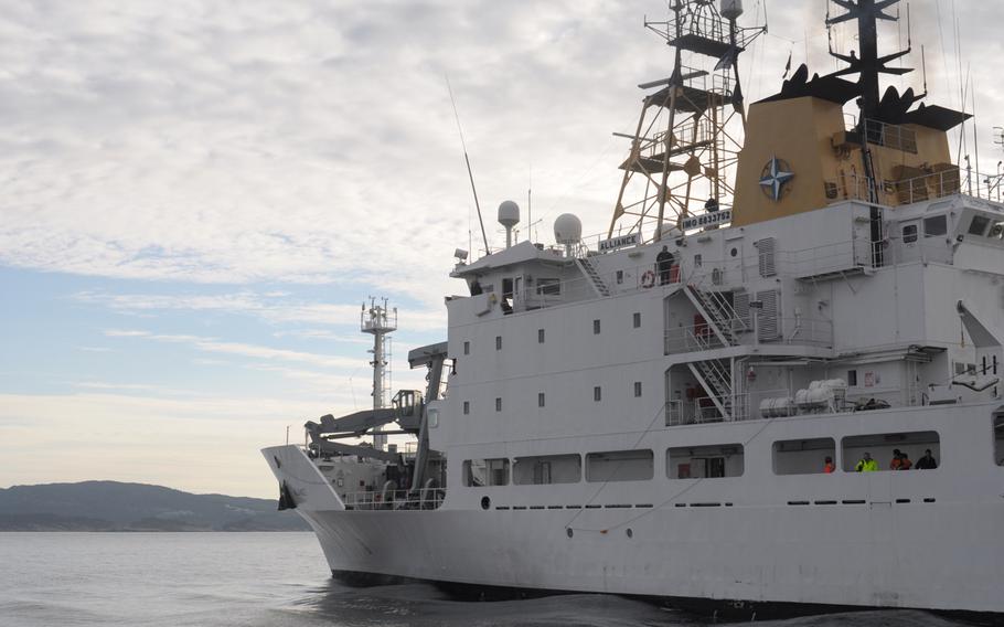 The NATO research ship NRV Alliance operates off the coast of Norway on May 5, 2015, as part of the anti-submarine warfare exercise Dynamic Mongoose. Based out of La Spezia, Italy, the Alliance is testing autonomous underwater vehicles capable of searching for submarines and other submerged objects.
