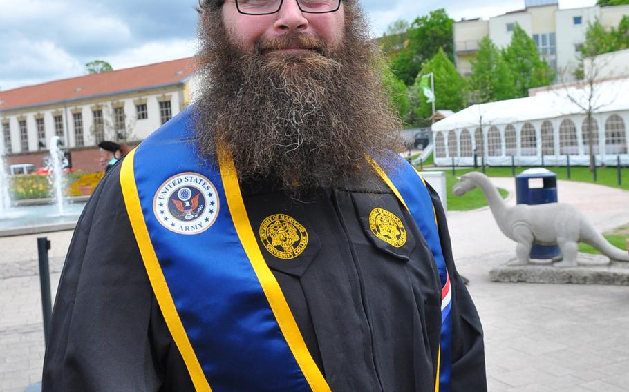 Paul Rinas, a former soldier, earned a bachelor's of arts degree in English at the University of Maryland University College Europe commencement on Saturday, May 9, 2015, in Kaiserslautern, Germany.