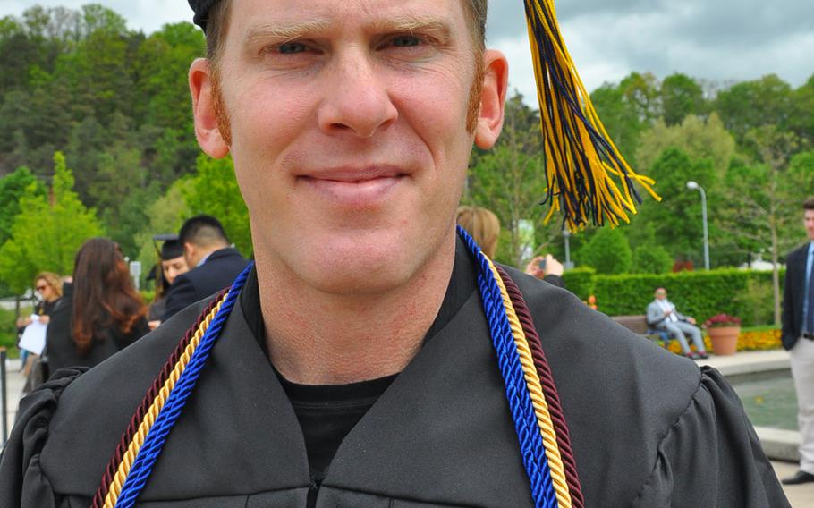 Former U.S. Army Ranger Joseph Lynch overcame a traumatic brain injury to earn a college degree in 3.5 years. Lynch crossed the stage Saturday with about 250 fellow graduates at the University of Maryland University College Europe commencement on May 9, 2015, in Kaiserslautern, Germany. Lynch graduated summa cum laude, earning a 3.9 grade point average.