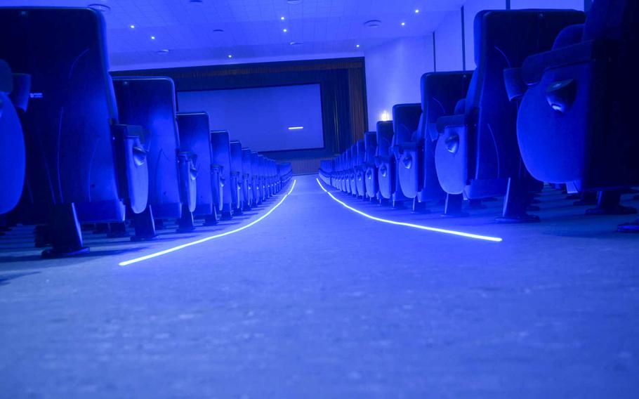 Some of the nearly 800 seats in the remodeled AAFES Taunus Theater in Wiesbaden, Germany, sit ready before the grand reopening of the theater Dec. 18, 2015, which coincided with the release of "Star Wars: The Force Awakens." The theater has been under renovation since January this year.