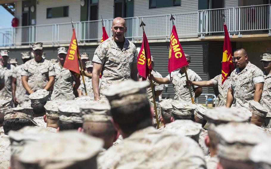 U.S. Marine Corps Maj. Gen. Richard L. Simcock talks to Marines from 1st Battalion, 1st Marine Regiment in Darwin, Australia, April 24, 2016. Marine Rotational Force - Darwin is an annual six-month deployment where Marines conduct exercises and train with the Australian Defence Forces.