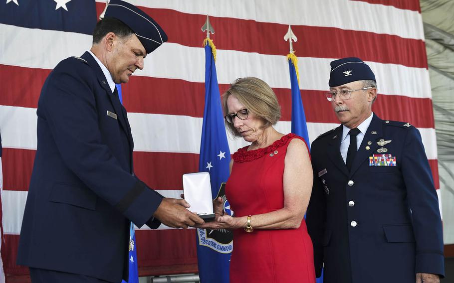 The family of Capt. Matthew D. Roland, a special tactics officer killed in action, was presented his posthumous Silver Star by Lt. Gen. Brad Heithold, commander of Air Force Special Operations Command, at Hurlburt Field, Fla., June 1, 2016. Roland died protecting his fellow troops during an ambush on their convoy at an Afghan-led security checkpoint near Camp Antonik, Afghanistan, Aug. 26, 2015.