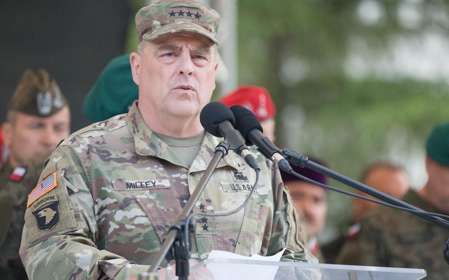 U.S. Army Chief of Staff General Mark A. Milley addresses a crowd of dignitaries, officials and military servicemembers at the National Defense University of Warsaw on Monday, June 6, 2016. Milley, along with U.S. Army Europe commander Lt. Gen. Ben Hodges were among the military officials representing the U.S. at the opening ceremony of the Polish-led multinational training exercise, Anakonda 16.