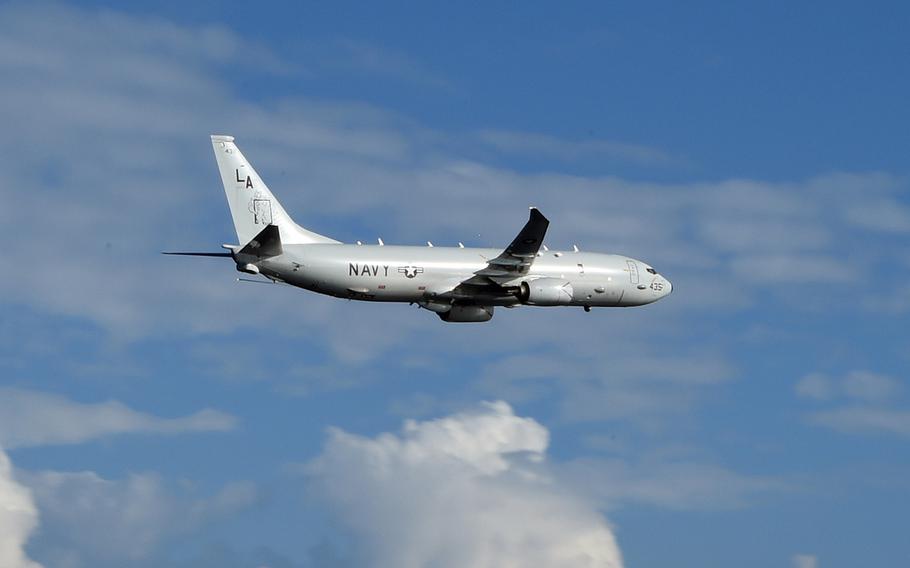 A P-8A Poseidon long-range maritime patrol jet during an exercise in the Philippine Sea in 2014. A U.S. Poseidon assisted in a drug seizure by the British navy off the south coast of Oman on Tuesday, June 7, 2016.