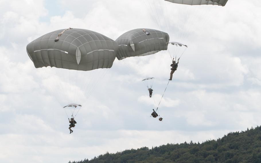 More than 600 paratroopers from the U.S., France, United Kingdom and Poland leapt onto the Hohenfels training ground on Wednesday, June 15, 2016, as the second phase of the multinational training exercise Swift Response 16 began.