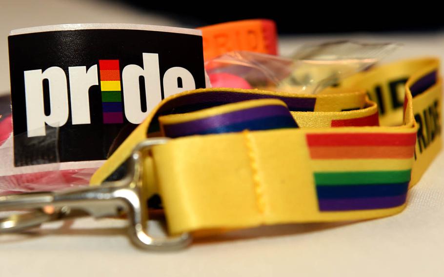 LGBT pride lanyards and badges lay on a table at a "Do Ask, Do Tell" luncheon held in June at Altus Air Force Base, Okla. Defense Secretary Ash Carter said in a statement this week marking the fifth anniversary of the repeal of the "don't ask, don't tell" policy barring homosexuals from openly serving in the armed forces that the U.S. military is now "stronger than ever."