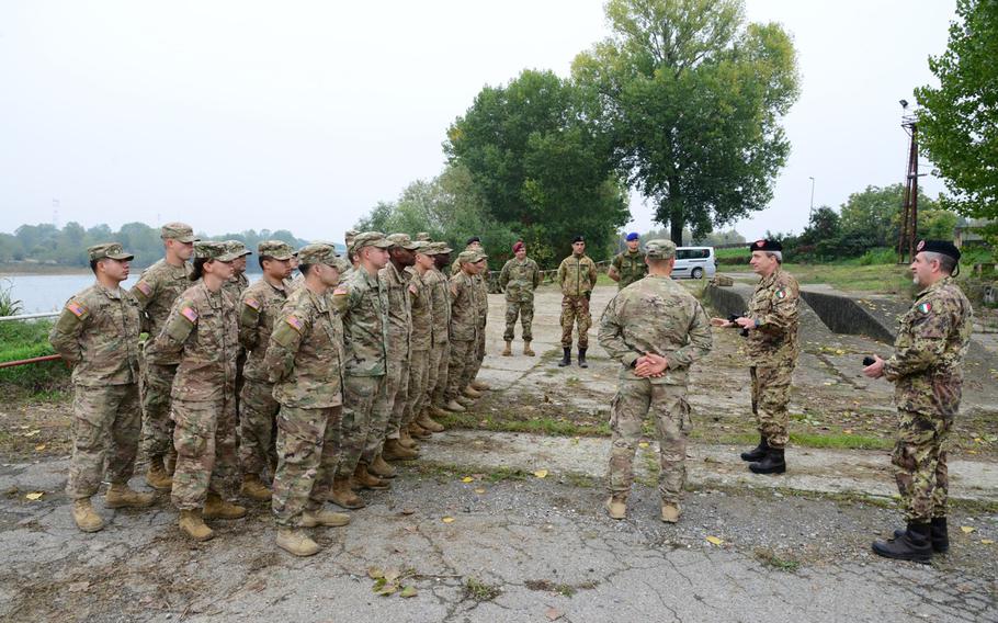 Paratroopers with the 173rd Airborne Brigade's 54th Brigade Engineer Battalion practiced reconnaissance on Monday, Oct. 17, 2016, on the Po River in northern Italy as part of a ''shock'' exercise that included a river crossing.