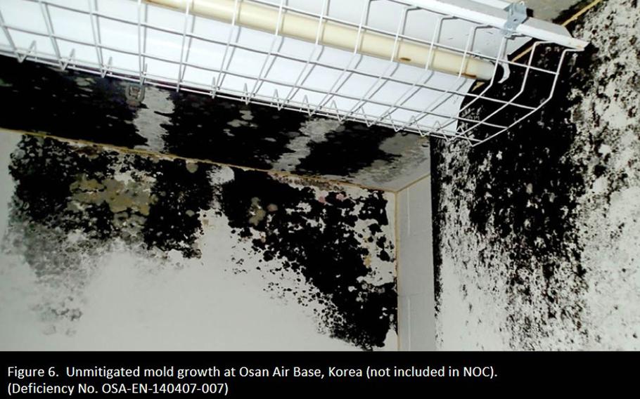 The Office of the Inspector General found fire, electrical and environmental deficiencies, such as the mold shown here in a building in South Korea, to be pervasive problems at military housing worldwide, according to an October report.
