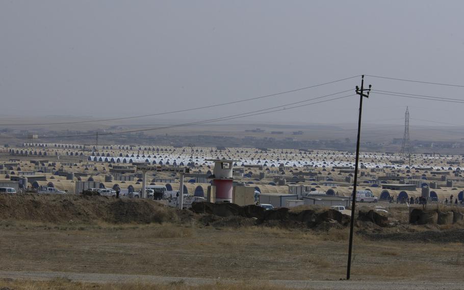 A camp for displaced people from Mosul near the Khazir River, Iraq, is seen in October 2016.