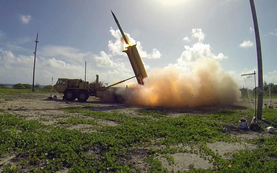A Terminal High Altitude Area Defense interceptor is launched from a THAAD battery during a test on Wake Island in 2015. The advanced U.S. missile defense system will be deployed to South Korea in the next eight to 10 months to counter a growing threat from the North, the commander of U.S. Forces Korea said Friday, Nov. 4, 2016.