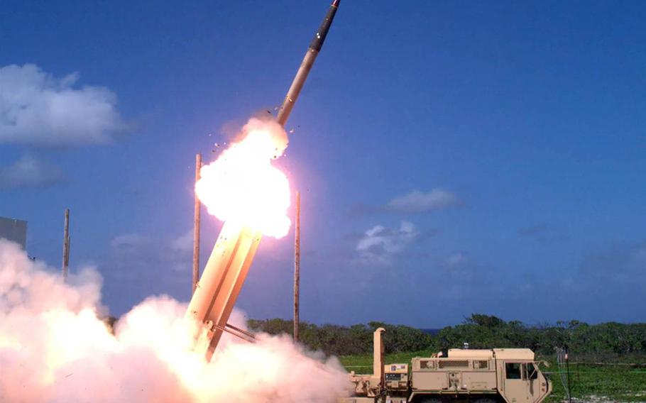 A Terminal High Altitude Area Defense interceptor is launched last year from a THAAD battery on Wake Island. Army Gen. Vincent Brooks, commander of U.S. Forces Korea, said THAAD will be deployed in South Korea within the next eight to 10 months.
