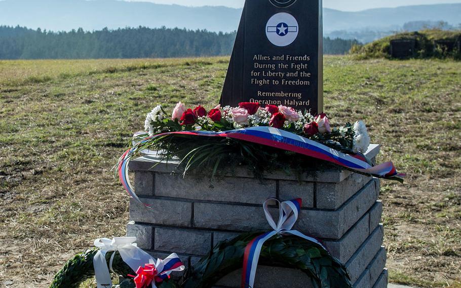The Operation Halyard memorial is located in the field where downed allied airmen were rescued from behind enemy lines in Pranjani, Serbia. A wreath laying and commemoration ceremony took place Thursday, Nov. 17, 2016.