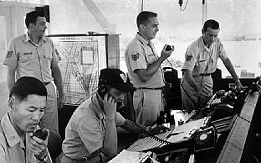 The "traffic cops" at Tainan Control Tower direct aircraft in and out of Tainan Air Base, Taiwan, in 1970.