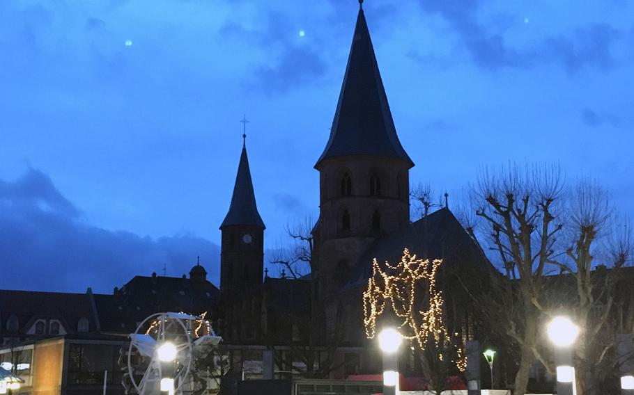 A view of the Stiftskirche in downtown Kaiserslautern, Germany. Two men were arrested on suspicion of planning a New Year's Eve attack in the city center using fireworks and pyrotechnics. Police suspect they belong to a right-wing group and have ruled out a link to Islamists.