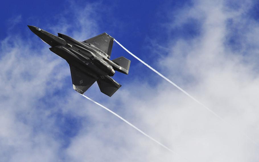 An F-35 Lightning II performs a maneuver over Luke Air Force Base, Ariz. The planes will start arriving at RAF Lakenheath in England in 2021, and work will begin soon on remodeling buildings to accommodate new squadron operations and maintenance facilities and a flight simulator.