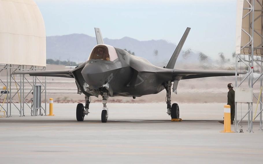 An F-35B lightning II with Marine Fighter Attack Squadron 121 prepares to take off from Marine Corps Air Station Yuma, Ariz., Jan. 9, 2017, en route to Marine Corps Air Station Iwakuni, Japan.