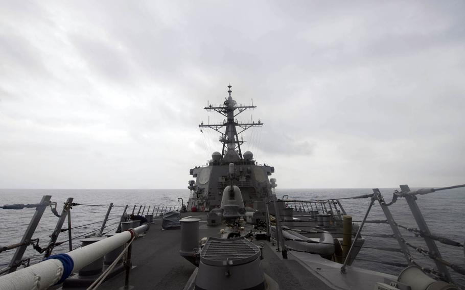 The guided-missile destroyer USS John S. McCain patrols the South China Sea, Jan. 7, 2017. Secretary of State nominee Rex Tillerson took a tough stance on Chinese activity in the sea during a confirmation hearing late Wednesday, Jan. 12, 2017, in Washington.