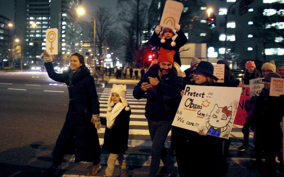 Families and children were amongst the participants of the Women's March in  Tokyo on Jan. 20, 2017.