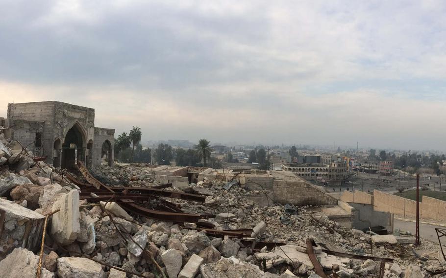 View from the ruins of the recently liberated Nabi Yunus Mosque, also known as the "Tomb of Jonah," in Mosul, Iraq, on Saturday, Jan. 21, 2017. The mosque was blown up by Islamic State militants. 