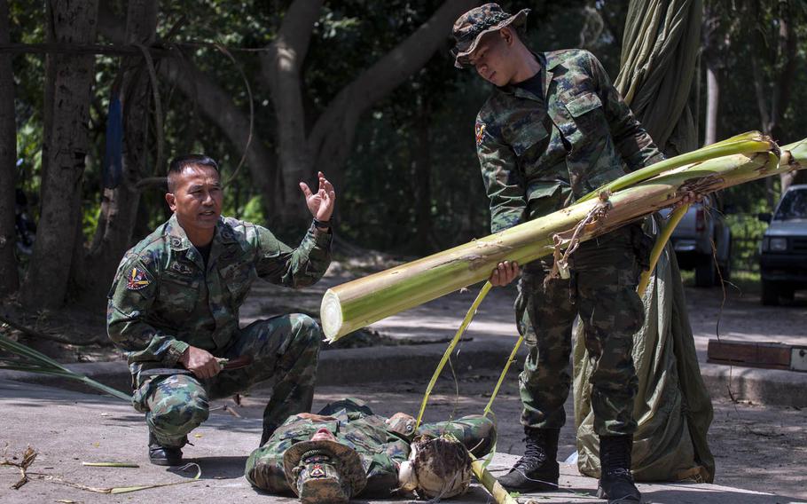 Royal Thai Marine Prasansai Pairoj shows American, Thai and South Korean troops how to find water during jungle survival training during Cobra Gold drills last year in Sattahip, Thailand.