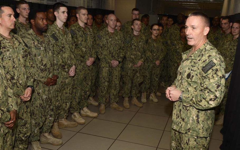 Sailors have the option of wearing either the blue- or green-camouflage uniforms, but will be required to own the new clothing by Oct. 1, 2019, when the blue uniform will no longer be authorized.
