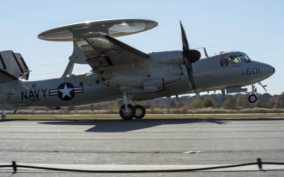 The E-2D Advanced Hawkeye is the Navy's latest variant of the E-2 Hawkeye advanced warning aircraft.