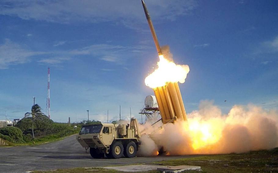 A Terminal High Altitude Area Defense, or THAAD, interceptor is launched during a test in 2013.