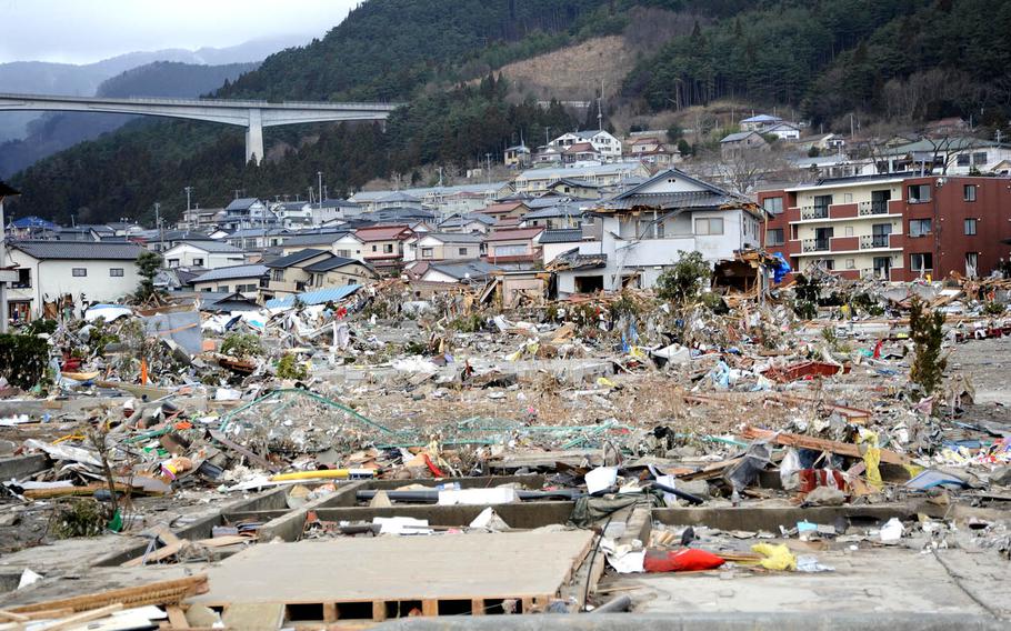 Houses and apartment buildings are seen in Ofunato, Japan, after a 9.0-magnitude earthquake triggered a devastating tsunami that affected the coastal city.